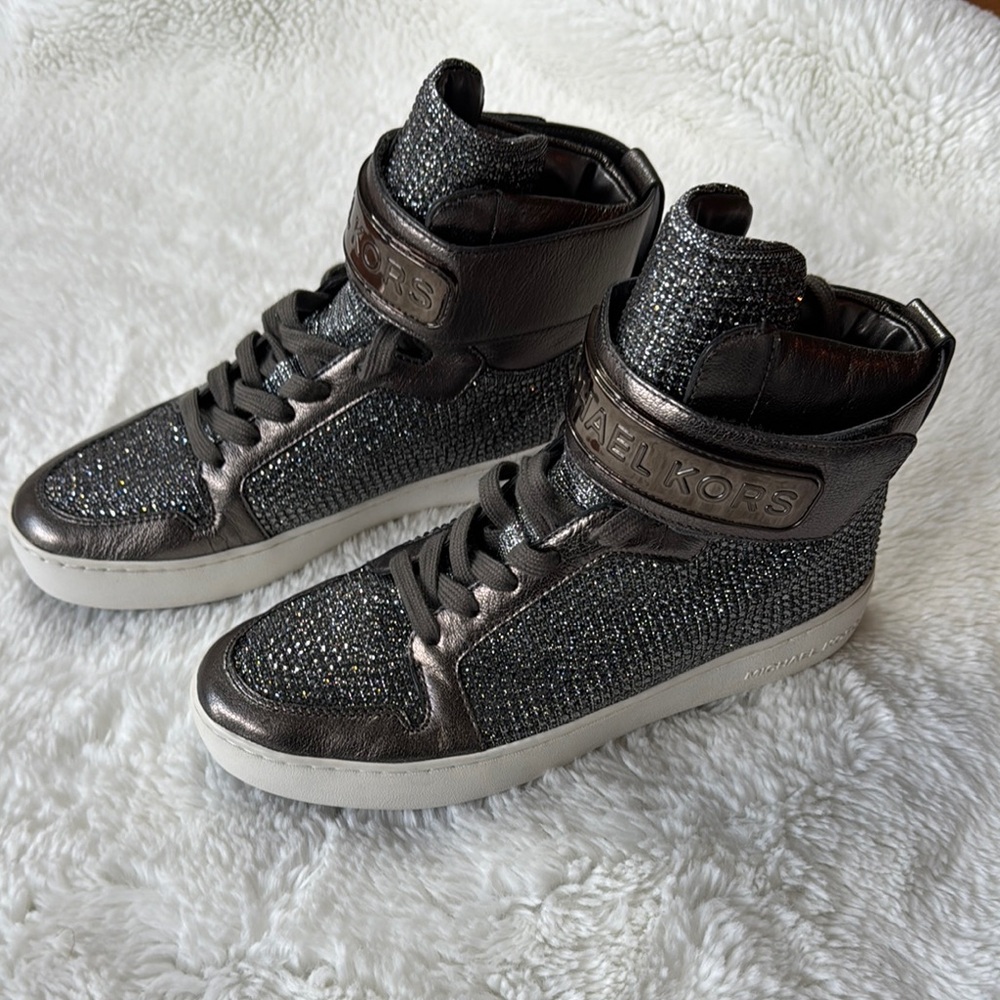 Michael Kors Black and Silver Textured High-Top Sneakers NWOT - Picture 2 of 4